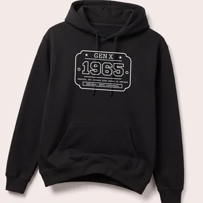 Vintage industrial design featuring a Gen X badge with bold lettering — printed on a unisex hoodie