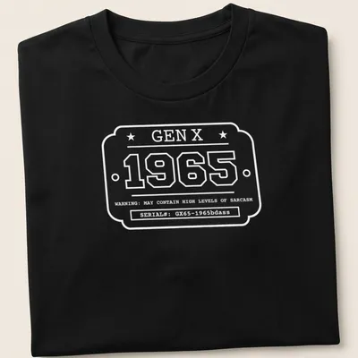 Vintage industrial design featuring a Gen X badge with bold lettering — printed on a unisex t-shirt