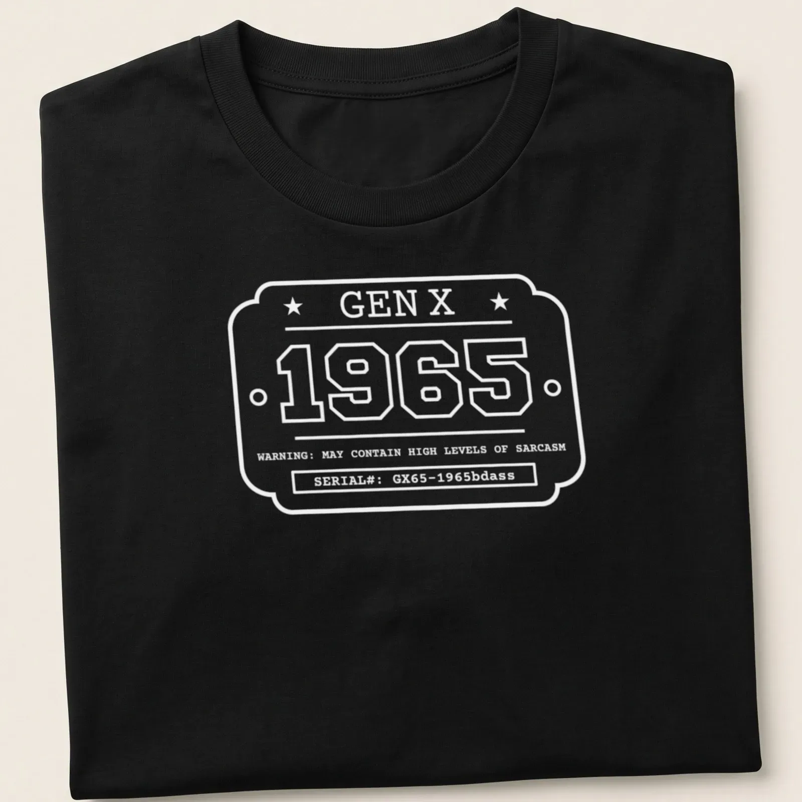 Vintage industrial design featuring a Gen X badge with bold lettering — printed on a unisex t-shirt