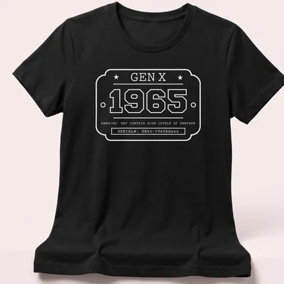 Vintage industrial design featuring a Gen X badge with bold lettering — printed on a women's shirt