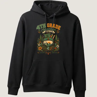 Vintage floral design featuring a backpack, mountains, and flowers with inspirational text — printed on a unisex hoodie