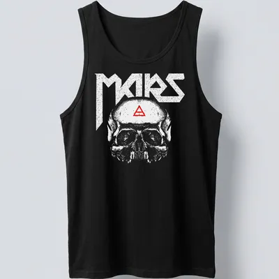 Minimalist T-shirt featuring a triad skull with the text 'A Beautiful Lie' in white and red — printed on a tank top