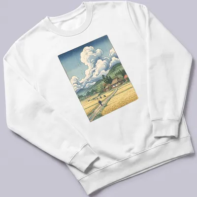Illustration of farmers in a rice field with traditional Japanese woodblock style — printed on a unisex sweatshirt