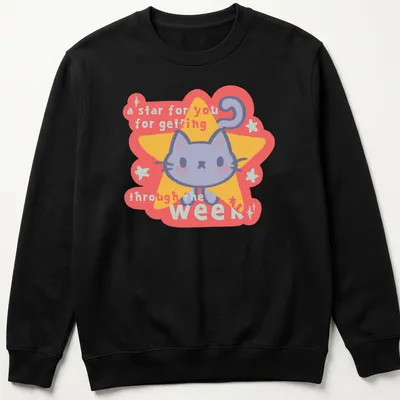 Kawaii-style cat t-shirt featuring a cute gray cat and uplifting text — printed on a unisex sweatshirt