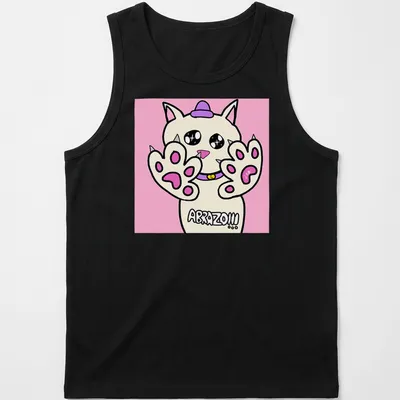 Kawaii cat t-shirt with the text 'ABRAZO!!!' above a cute cat illustration — printed on a tank top
