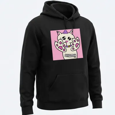 Kawaii cat t-shirt with the text 'ABRAZO!!!' above a cute cat illustration — printed on a unisex hoodie