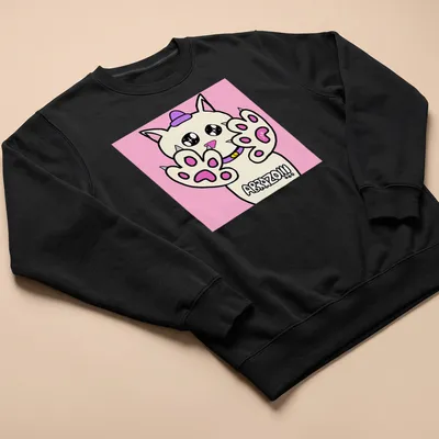 Kawaii cat t-shirt with the text 'ABRAZO!!!' above a cute cat illustration — printed on a unisex sweatshirt