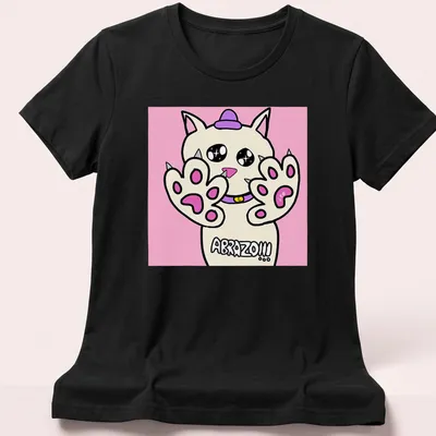 Kawaii cat t-shirt with the text 'ABRAZO!!!' above a cute cat illustration — printed on a women's shirt