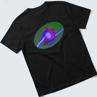 Vibrant digital art of airplanes performing aerobatics with smoke display text — printed on a unisex t-shirt