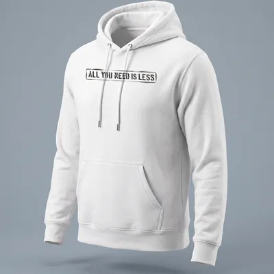 Bold distressed motivational quote t-shirt stating 'All You Need Is Less' in black, white, and red. — printed on a unisex hoodie