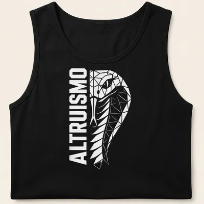 Geometric bear head design with 'ALTRUISMO' in white print — printed on a tank top