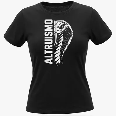 Geometric bear head design with 'ALTRUISMO' in white print — printed on a women's shirt