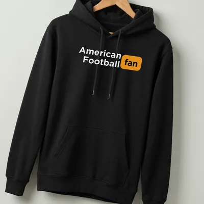 Bold typography t-shirt with American Football fan text in black, orange, and white — printed on a unisex hoodie