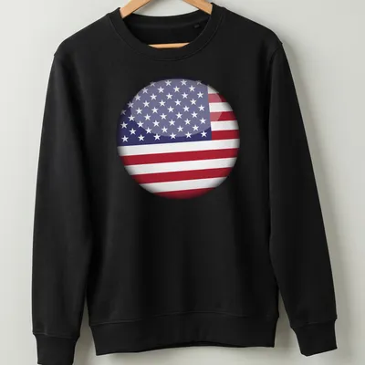 3D round graphic of the American flag in red, white, and blue — printed on a unisex sweatshirt