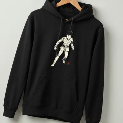 Silhouette of Amuro Ray from Gundam in Sumi E style with light gray and black — printed on a unisex hoodie