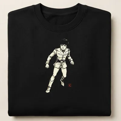 Silhouette of Amuro Ray from Gundam in Sumi E style with light gray and black — printed on a unisex sweatshirt