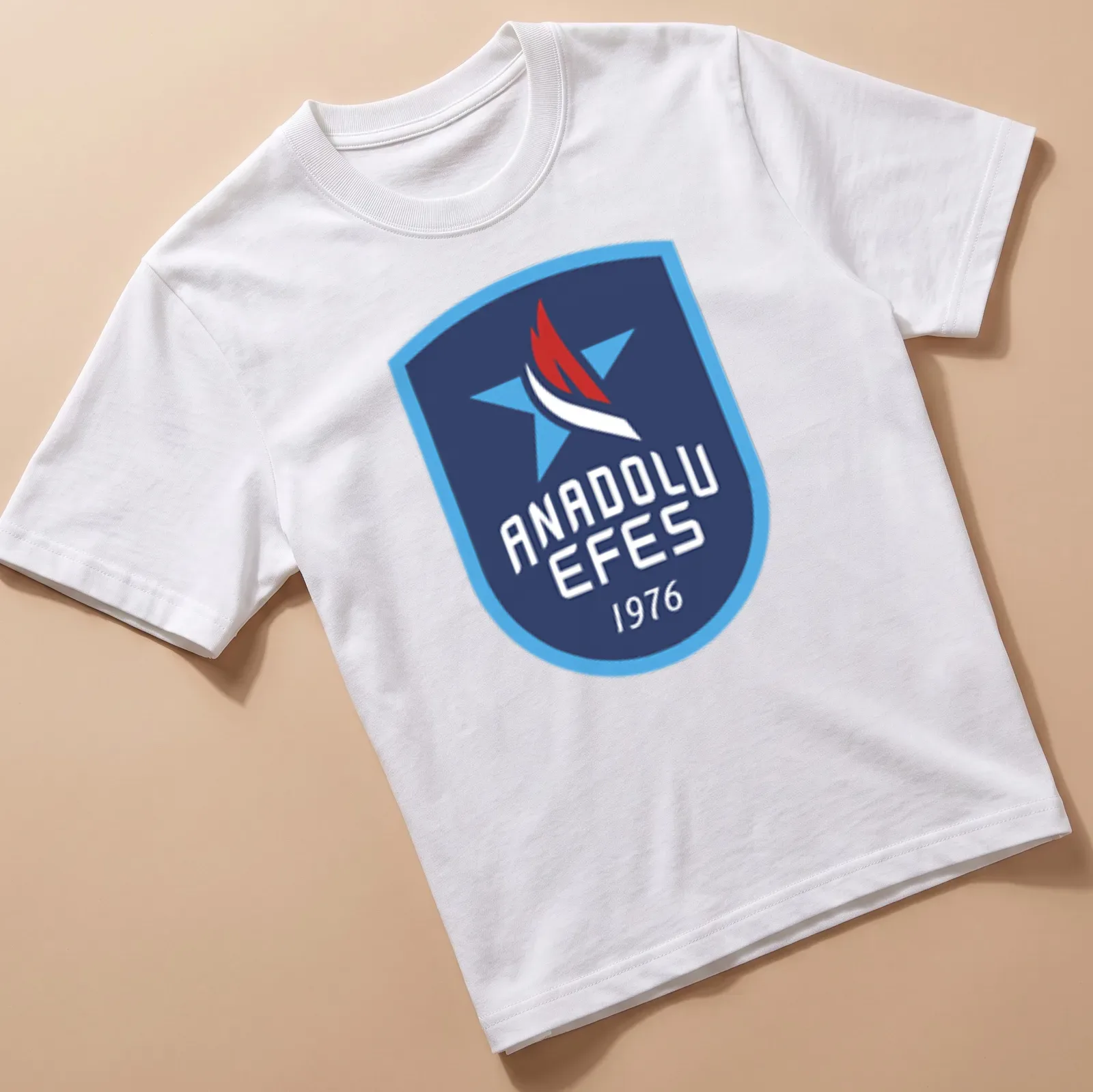 Anadolu Efes logo t-shirt with a modern emblem in blue, red, and white — printed on a unisex t-shirt
