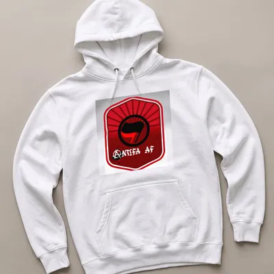 Bold Antifa AF T-shirt featuring the Antifa symbol in red, black, and white — printed on a unisex hoodie