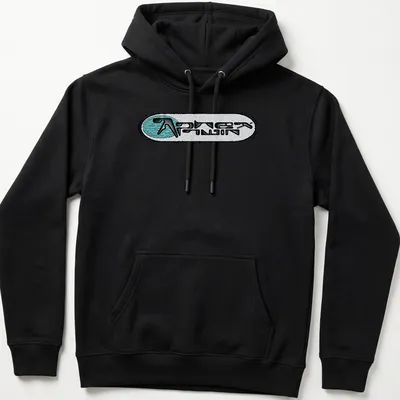 Black and white Aphex Twin logo t-shirt with teal accents — printed on a unisex hoodie