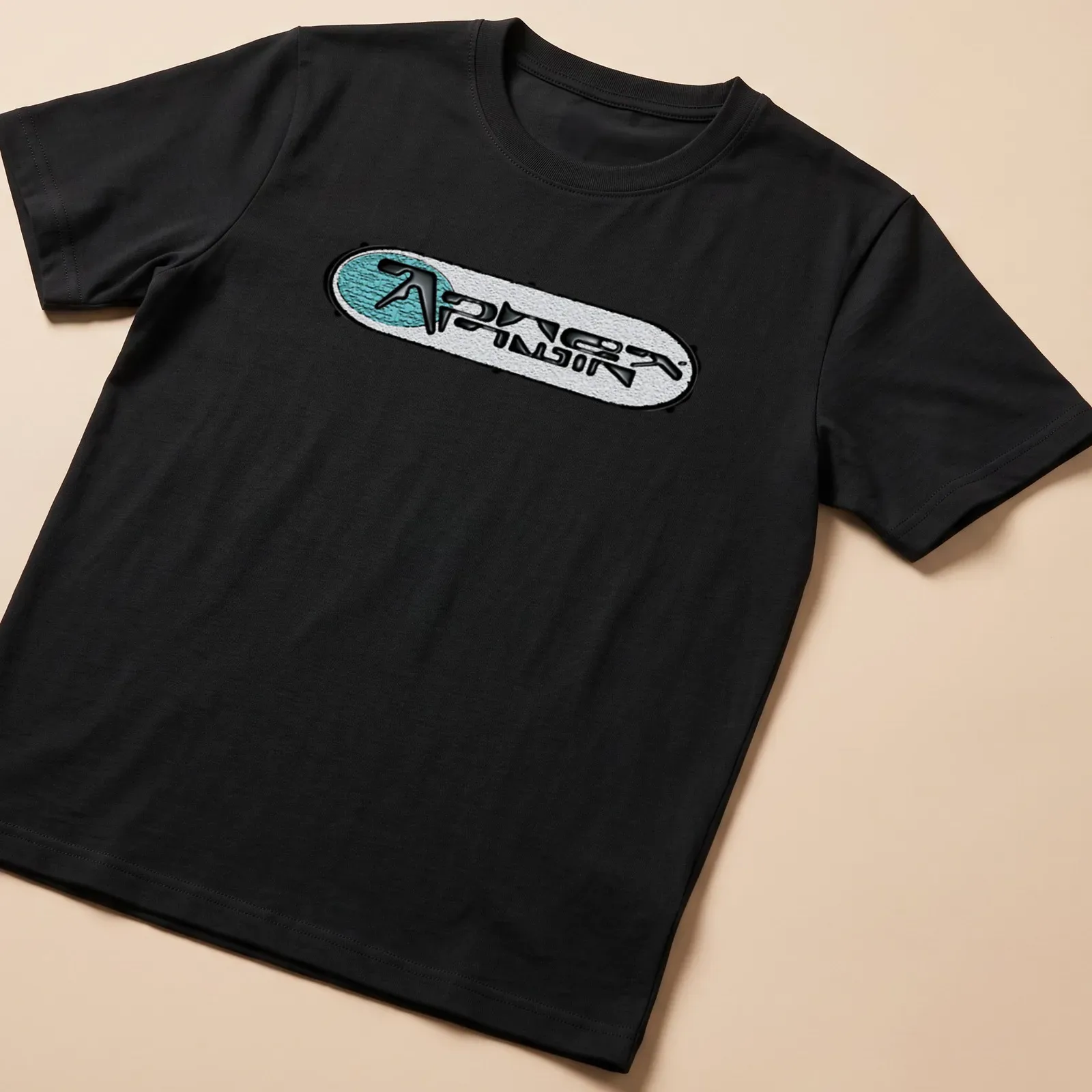 Black and white Aphex Twin logo t-shirt with teal accents — printed on a unisex t-shirt