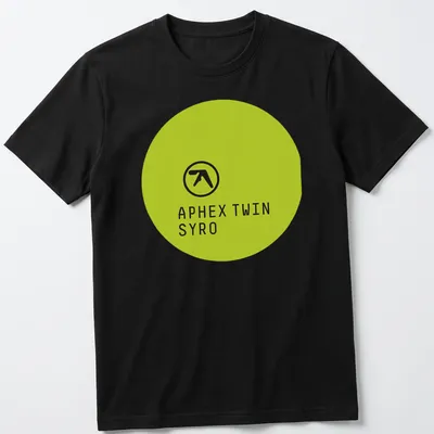Minimalist Aphex Twin Syro logo in lime green on black fabric