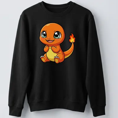 Kawaii Baby Charmander graphic t-shirt featuring bright orange and yellow colors. — printed on a unisex sweatshirt