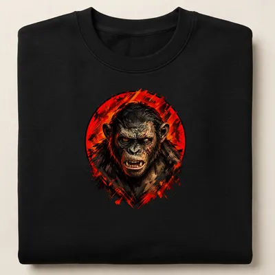 Realistic illustration of a fierce gorilla with the text 'Bad Ape' in bold lettering — printed on a unisex sweatshirt