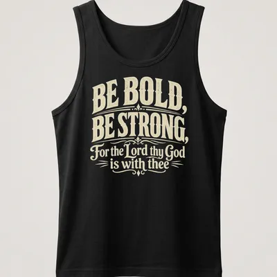 Vintage script design with inspirational text in cream and gold — printed on a tank top