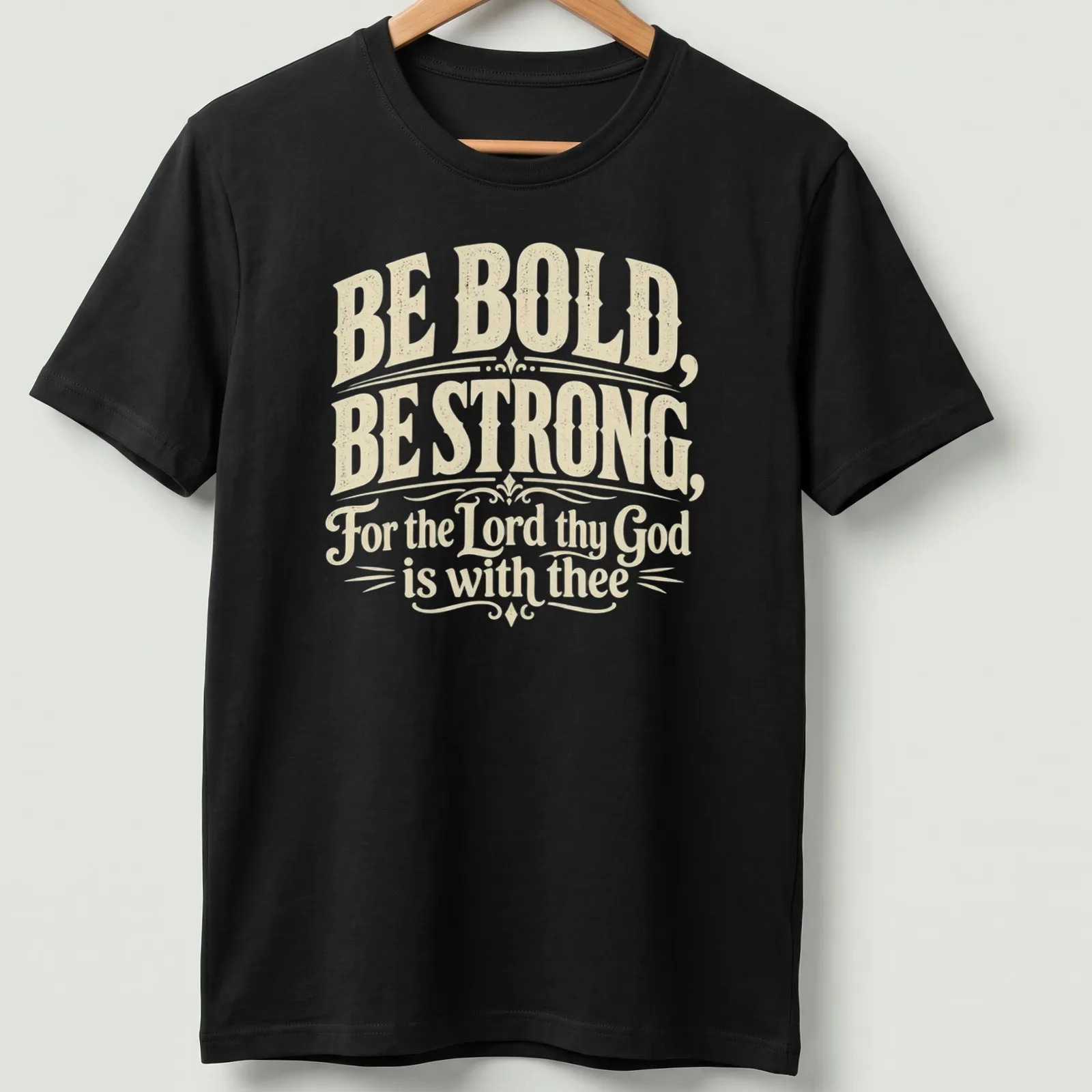 Vintage script design with inspirational text in cream and gold — printed on a unisex t-shirt