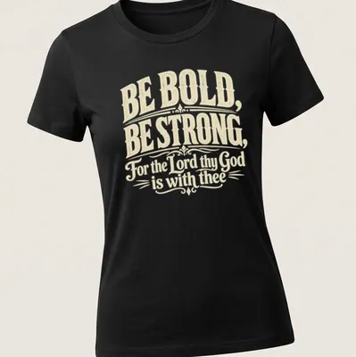 Vintage script design with inspirational text in cream and gold — printed on a women's shirt