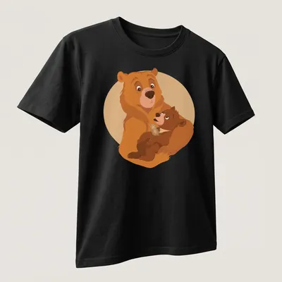 Kawaii style t-shirt featuring cute bears in warm brown and tan colors — printed on a unisex t-shirt (angled view)