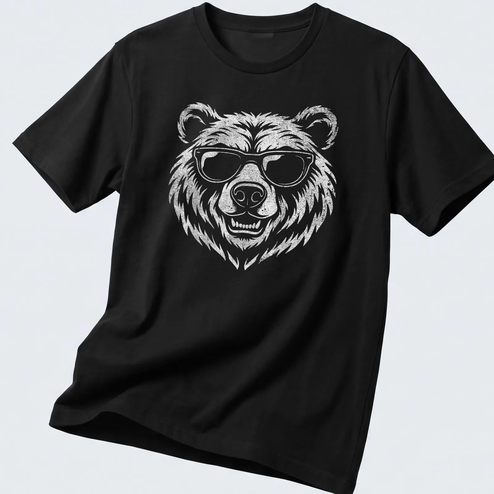 Retro vintage bear wearing sunglasses graphic on a white — printed on a unisex t-shirt