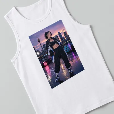 Urban Hip Hop Girl t-shirt featuring bold text and streetwear photography — printed on a tank top