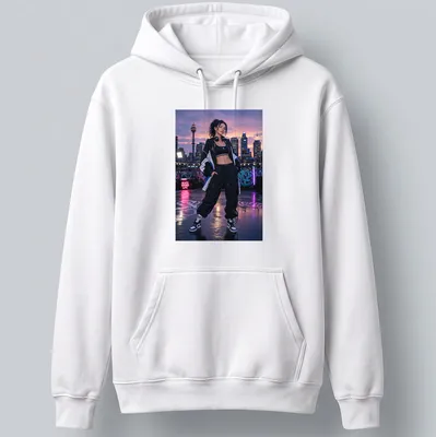 Urban Hip Hop Girl t-shirt featuring bold text and streetwear photography — printed on a unisex hoodie