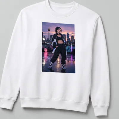 Urban Hip Hop Girl t-shirt featuring bold text and streetwear photography — printed on a unisex sweatshirt