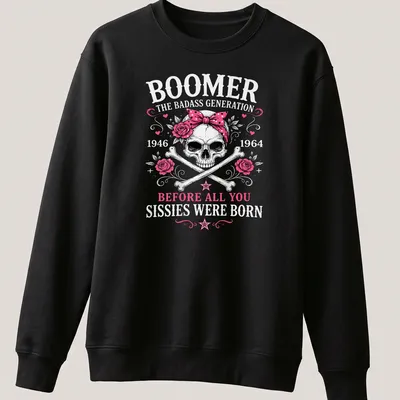 Vintage tattoo-style t-shirt featuring a skull with a pink bow and roses — printed on a unisex sweatshirt