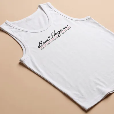 Modern logo T-shirt showcasing Ben Hogan Golf Equipment Company in black, red, and white. — printed on a tank top