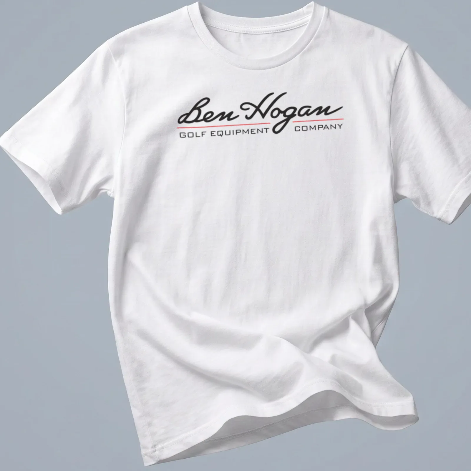 Modern logo T-shirt showcasing Ben Hogan Golf Equipment Company in black, red, and white. — printed on a unisex t-shirt