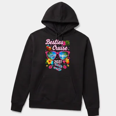 Tropical vacation t-shirt featuring sunglasses and cruise ship graphic — printed on a unisex hoodie