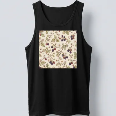 Cottagecore pattern featuring blackberry bramble in floral design. — printed on a tank top