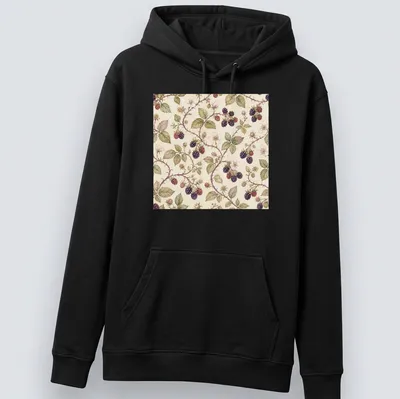 Cottagecore pattern featuring blackberry bramble in floral design. — printed on a unisex hoodie