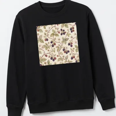 Cottagecore pattern featuring blackberry bramble in floral design. — printed on a unisex sweatshirt