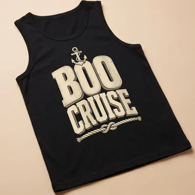 Vintage ghost sailing graphic on cream and beige Halloween — printed on a tank top