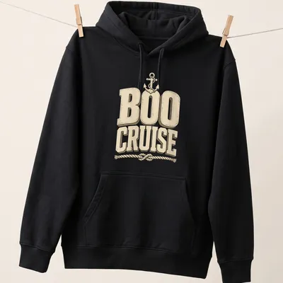 Vintage ghost sailing graphic on cream and beige Halloween — printed on a unisex hoodie