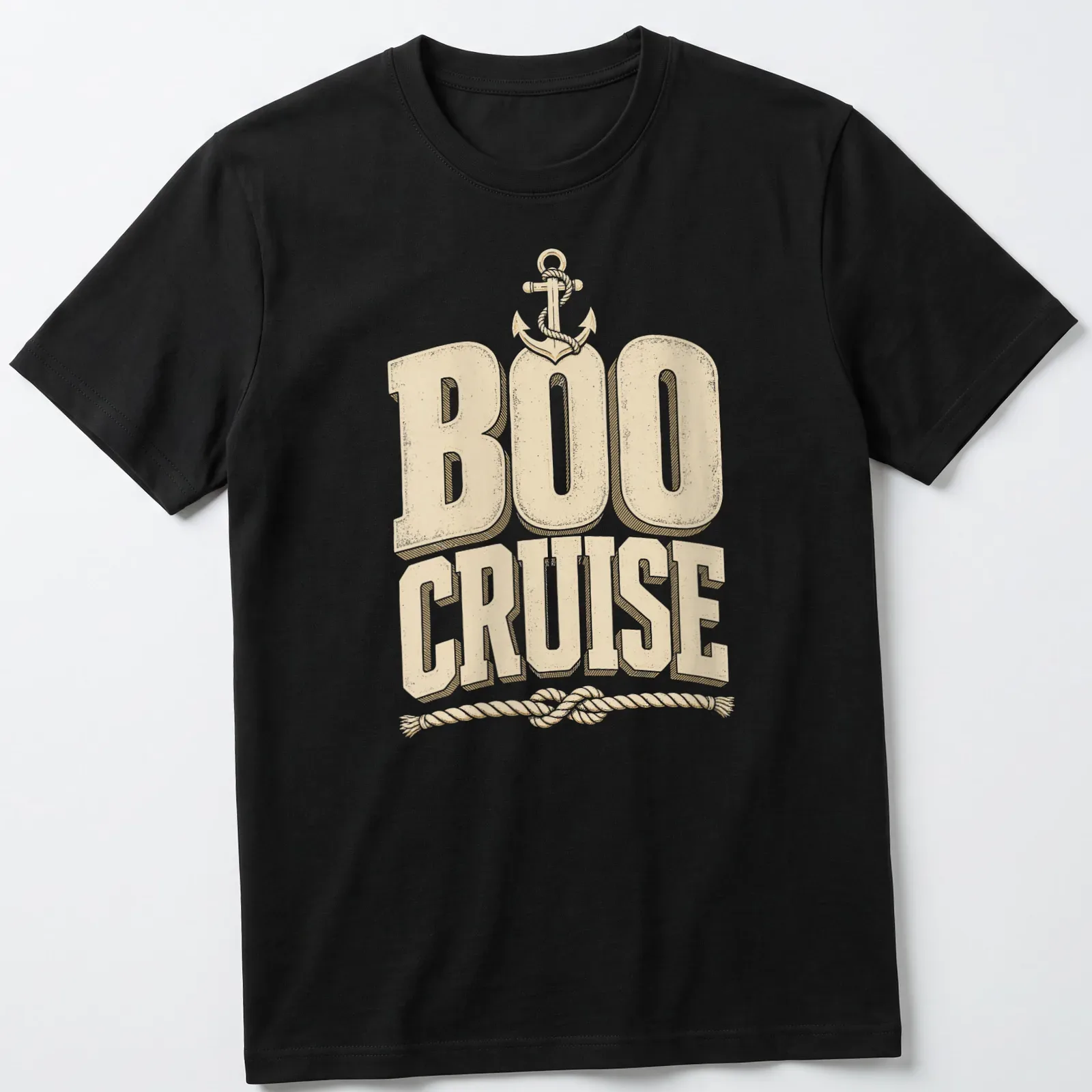 Vintage ghost sailing graphic on cream and beige Halloween — printed on a unisex t-shirt