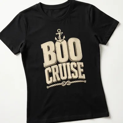 Vintage ghost sailing graphic on cream and beige Halloween — printed on a women's shirt