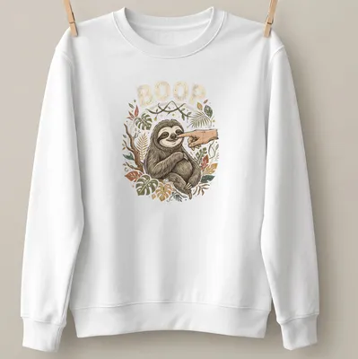 Retro graphic tee featuring a playful sloth with the word BOOP above it — printed on a unisex sweatshirt