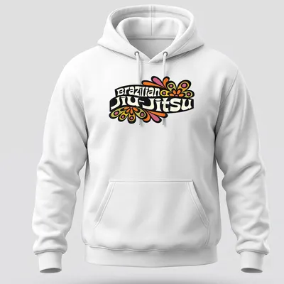 Colorful Brazilian Jiu-Jitsu t-shirt featuring vibrant flowers around bold text — printed on a unisex hoodie