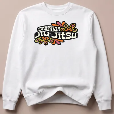 Colorful Brazilian Jiu-Jitsu t-shirt featuring vibrant flowers around bold text — printed on a unisex sweatshirt