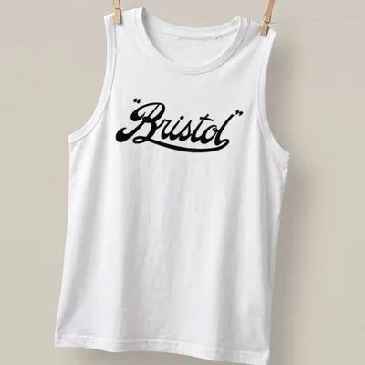 Vintage Bristol script logo in elegant black on a — printed on a tank top